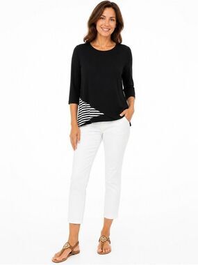 CREATION Bamboo Black Crew Neck Top Size Medium NWT